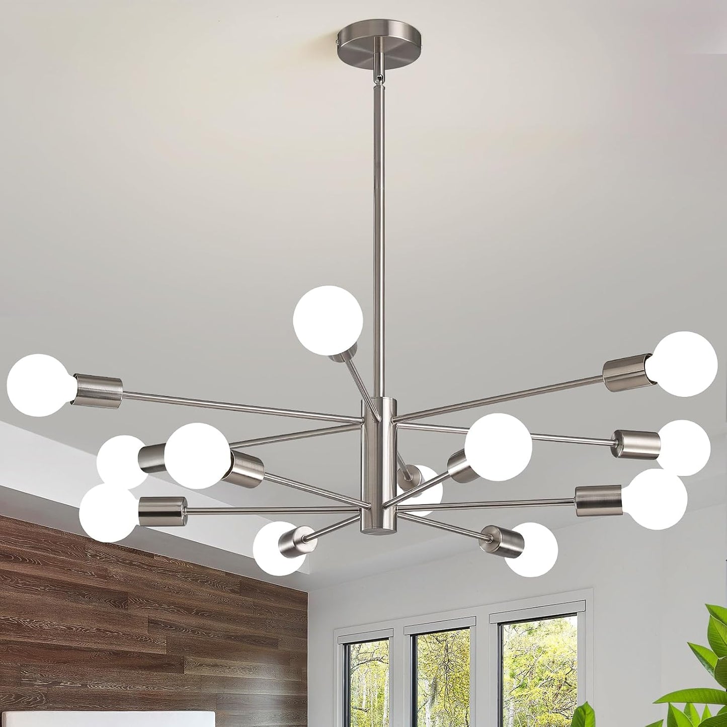 Modern Chandelier Ceiling Light Fixture Sputnik Chandeliers Gold and Black Farmhouse Chandelier Over Table 12-Light Height Adjustable Chandeliers for Dining Room, Living Room,Kitchen Island