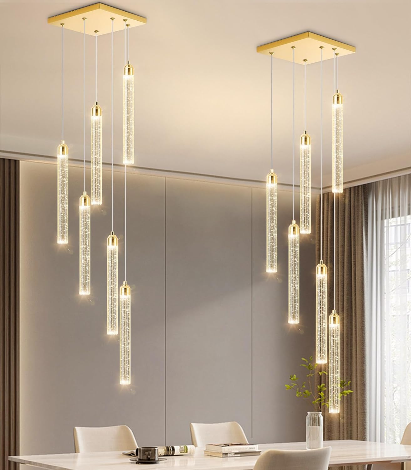 12-Lights Chandelier LED Dimmable Chandeliers for Entryway Flush Mount Ceiling Pendant Light Fixture Crystal Chandeliers for Living Room Black Finished Lighting Modern High Ceiling Chandelier