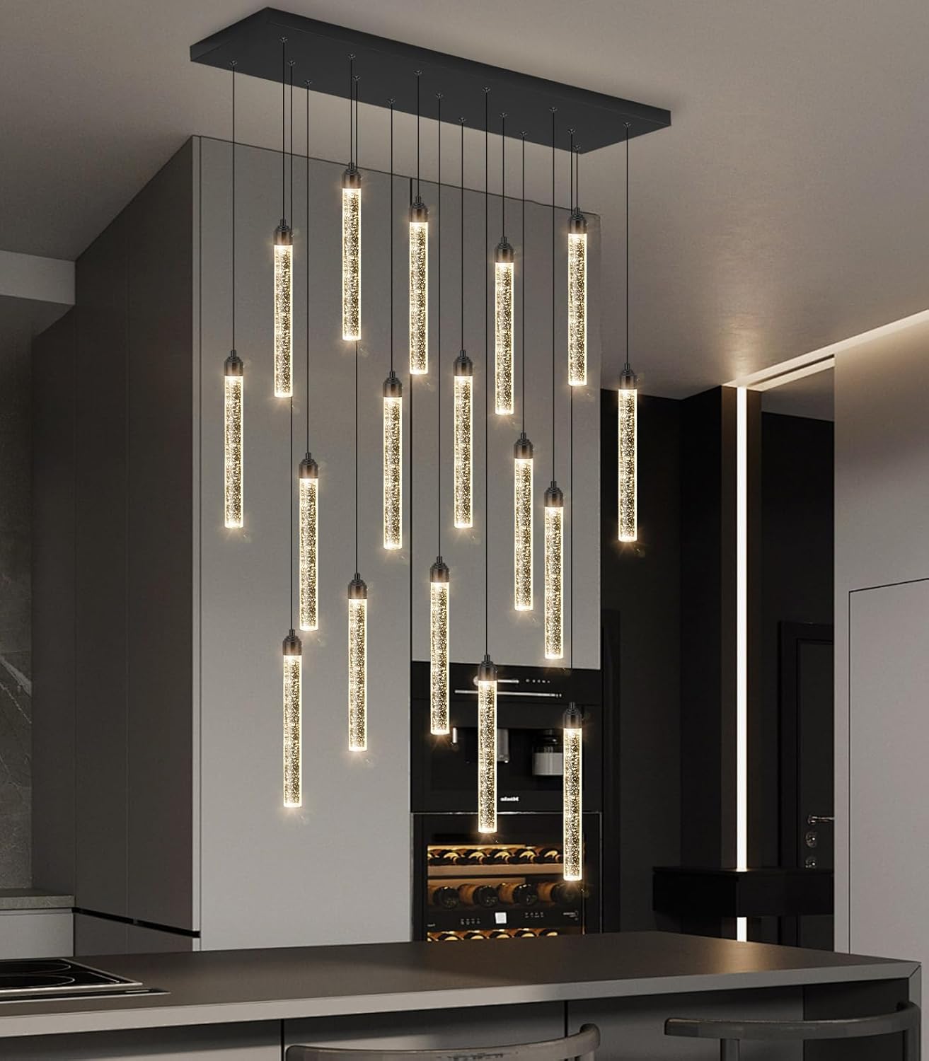 12-Lights Chandelier LED Dimmable Chandeliers for Entryway Flush Mount Ceiling Pendant Light Fixture Crystal Chandeliers for Living Room Black Finished Lighting Modern High Ceiling Chandelier