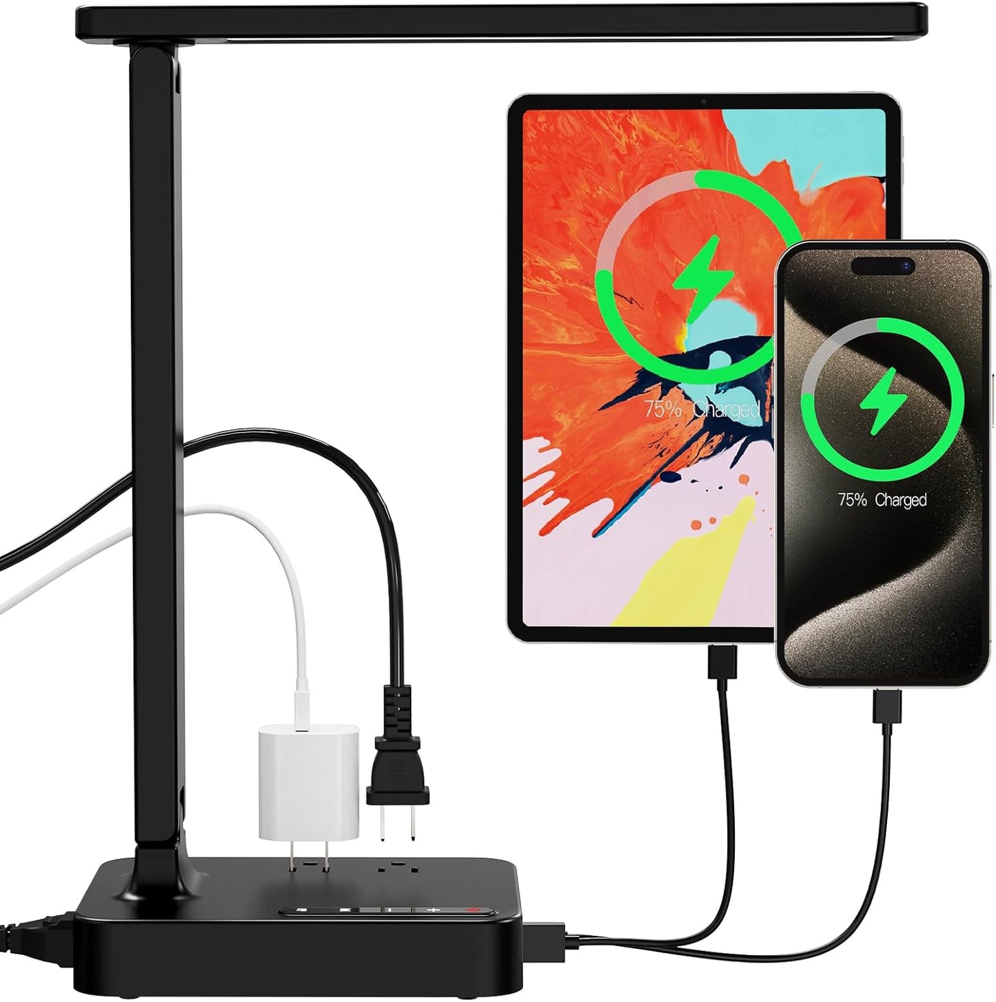Desk Lamp,Desk Lamps for Home Office,COZOO LED Desk Lamp with 2 USB Charging Ports,2 Pen Holders,1 Outlet,3 Color 3 Brightness Levels,Touch/Memory/Timer,LED Desk Light Small Desk Lamp Kids Study Lamp