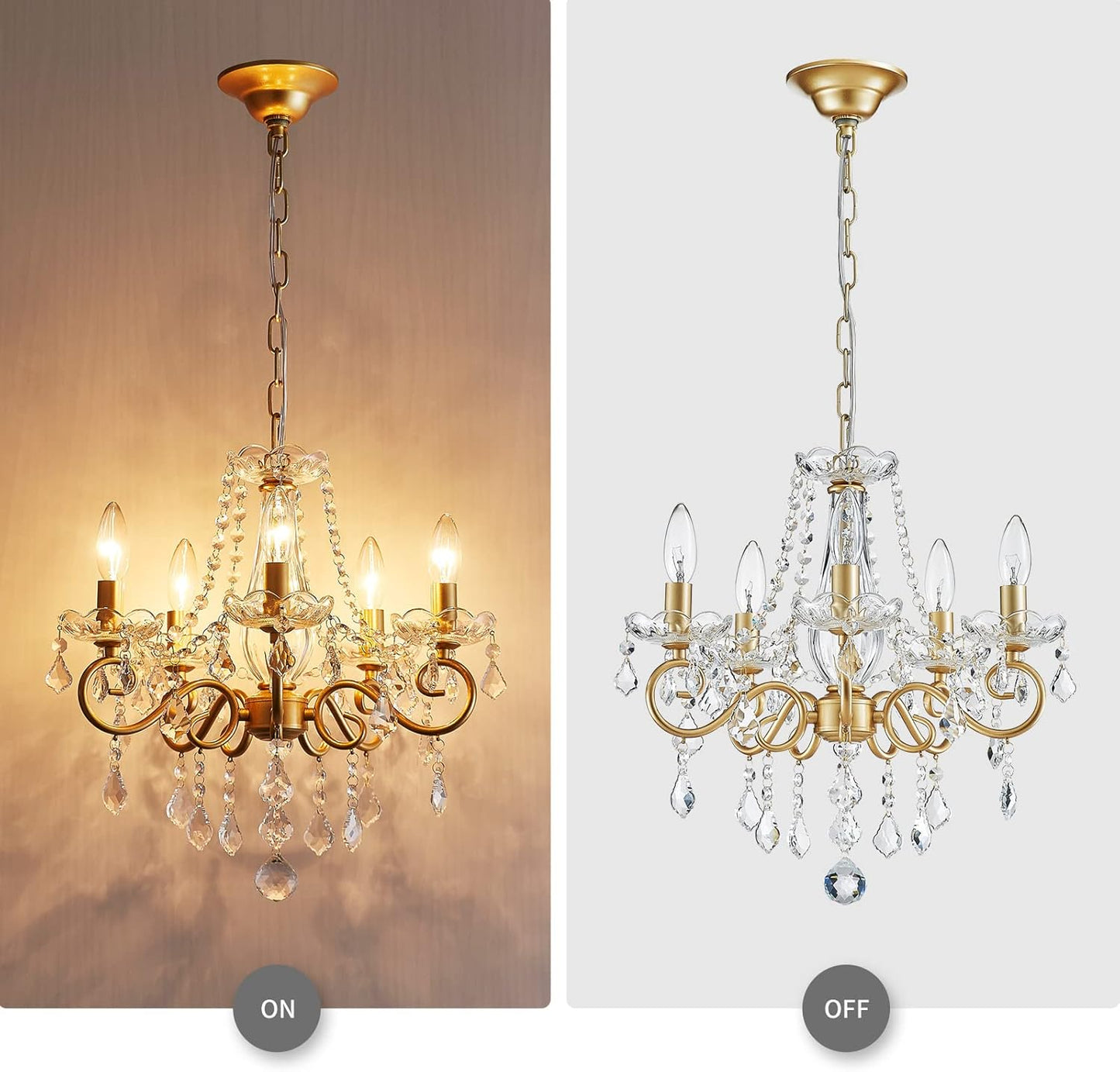 ANJIADENGSHI Mini Crystal Chandelier K9 Crystal Lighting Chandelier for Living Room 5 E12 Bulbs High 16.5 in x Diameter 16.9 in, Golden