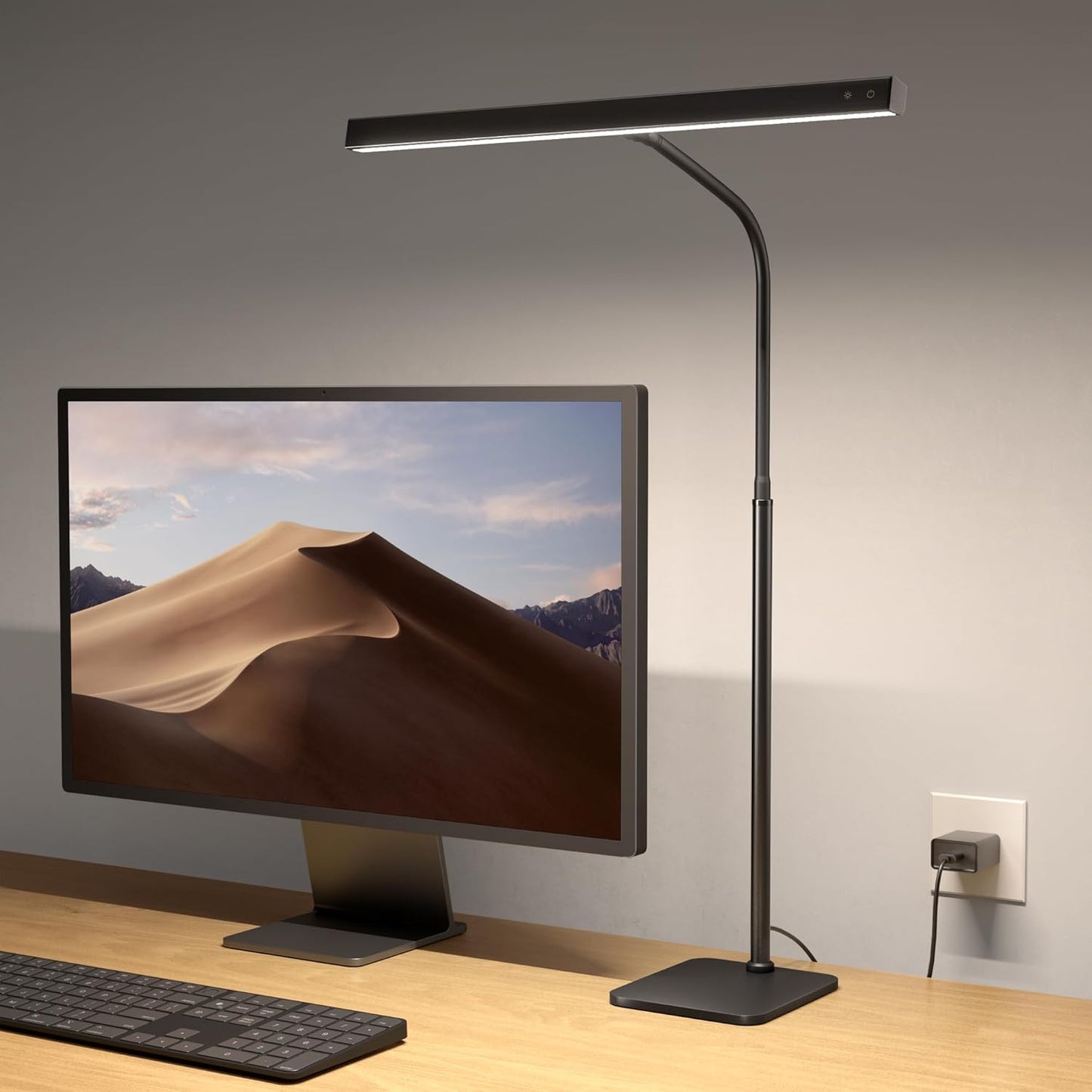 SUPERDANNY LED Desk Lamp for Office Home, Eye-Caring Desk Light with Adjustable Gooseneck, 12W Touch Control Dimmable Brightness, Architect Clamp Lamp with USB Adapter for Reading Study Workbench