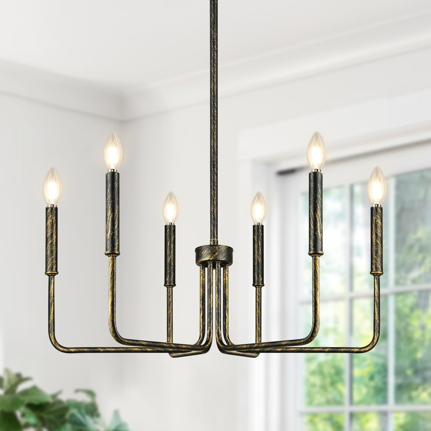 Black Chandelier, 6-Light Farmhouse Chandelier for Dining Room Lighting Fixtures Hanging, Dining Light Fixtures Industrial Modern Chandelier for Bedroom, Foyer, Hall, Kitchen, Living Room and Entryway