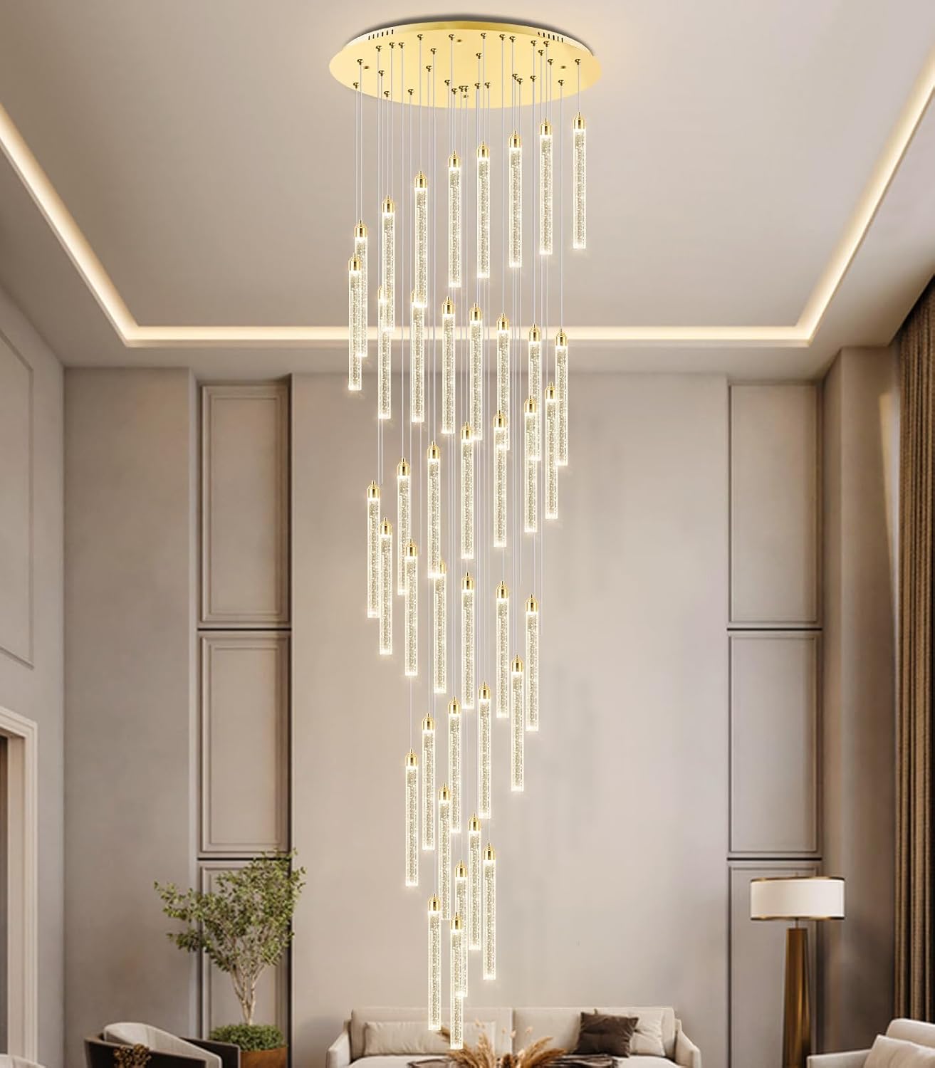 12-Lights Chandelier LED Dimmable Chandeliers for Entryway Flush Mount Ceiling Pendant Light Fixture Crystal Chandeliers for Living Room Black Finished Lighting Modern High Ceiling Chandelier