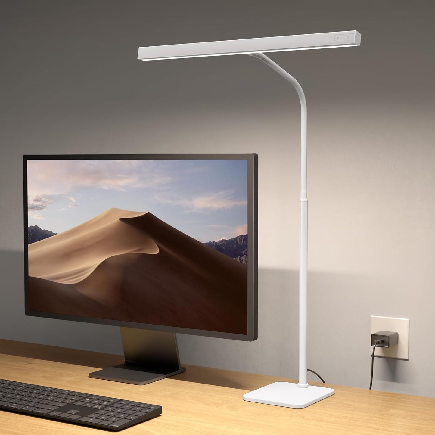 SUPERDANNY LED Desk Lamp for Office Home, Eye-Caring Desk Light with Adjustable Gooseneck, 12W Touch Control Dimmable Brightness, Architect Clamp Lamp with USB Adapter for Reading Study Workbench