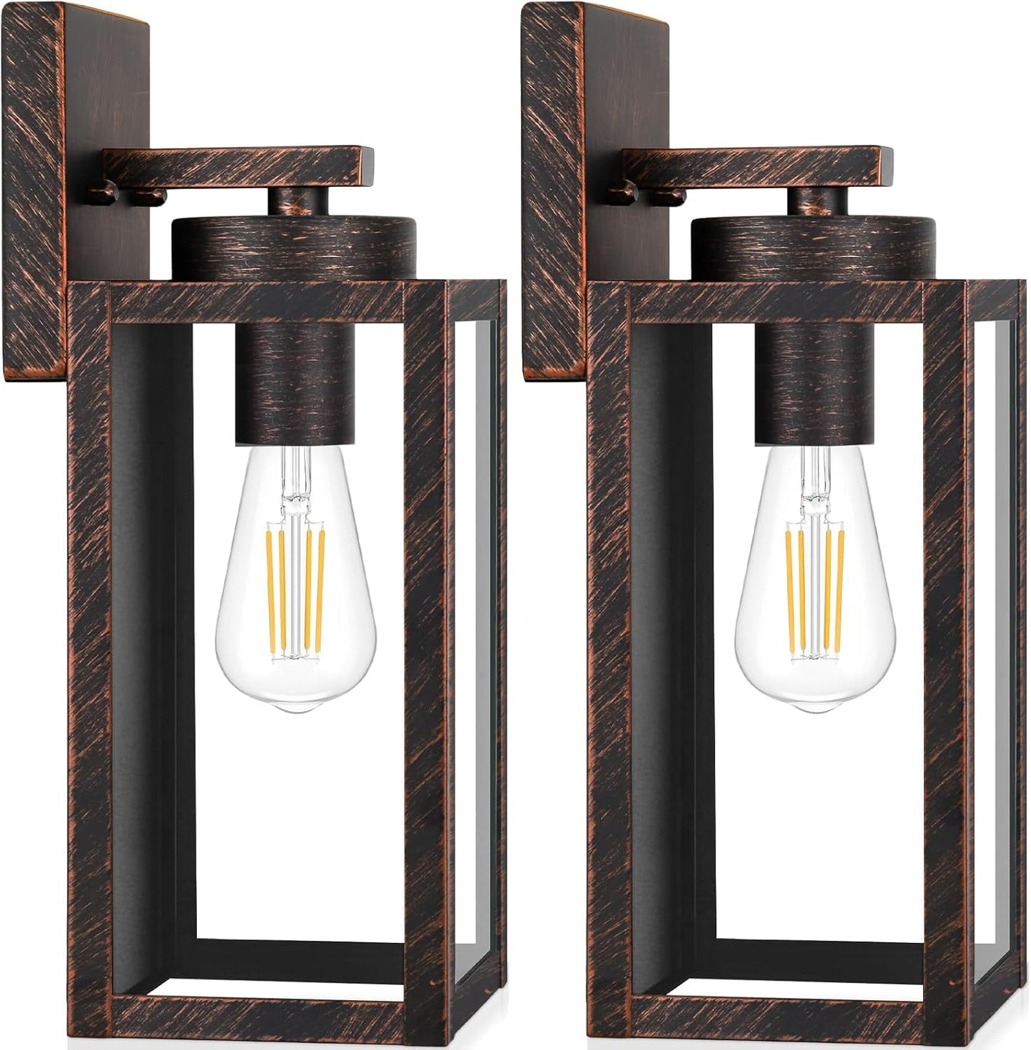 Outdoor Wall Light Fixtures, Exterior Waterproof Lanterns, Porch Sconces Wall Mounted Lighting with E26 Sockets & Glass Shades, Modern Matte Black Wall Lamps for Patio Front Door Entryway, 2-Pack