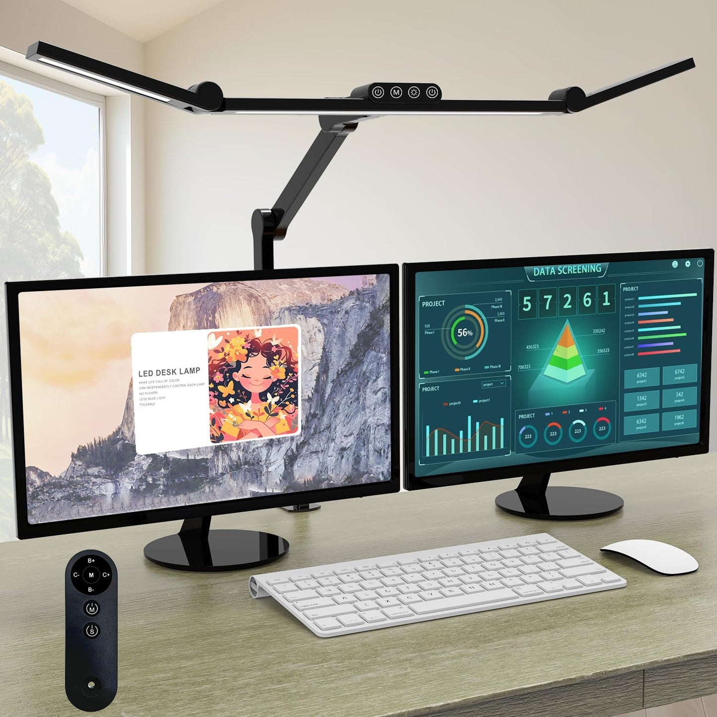 Micomlan Led Desk Lamp with Clamp, Architect Desk Lamp for Home Office with Atmosphere Lighting, 24W Ultra Bright Auto Dimming Computer Light Stepless Dimming and Tempering LED Table Light