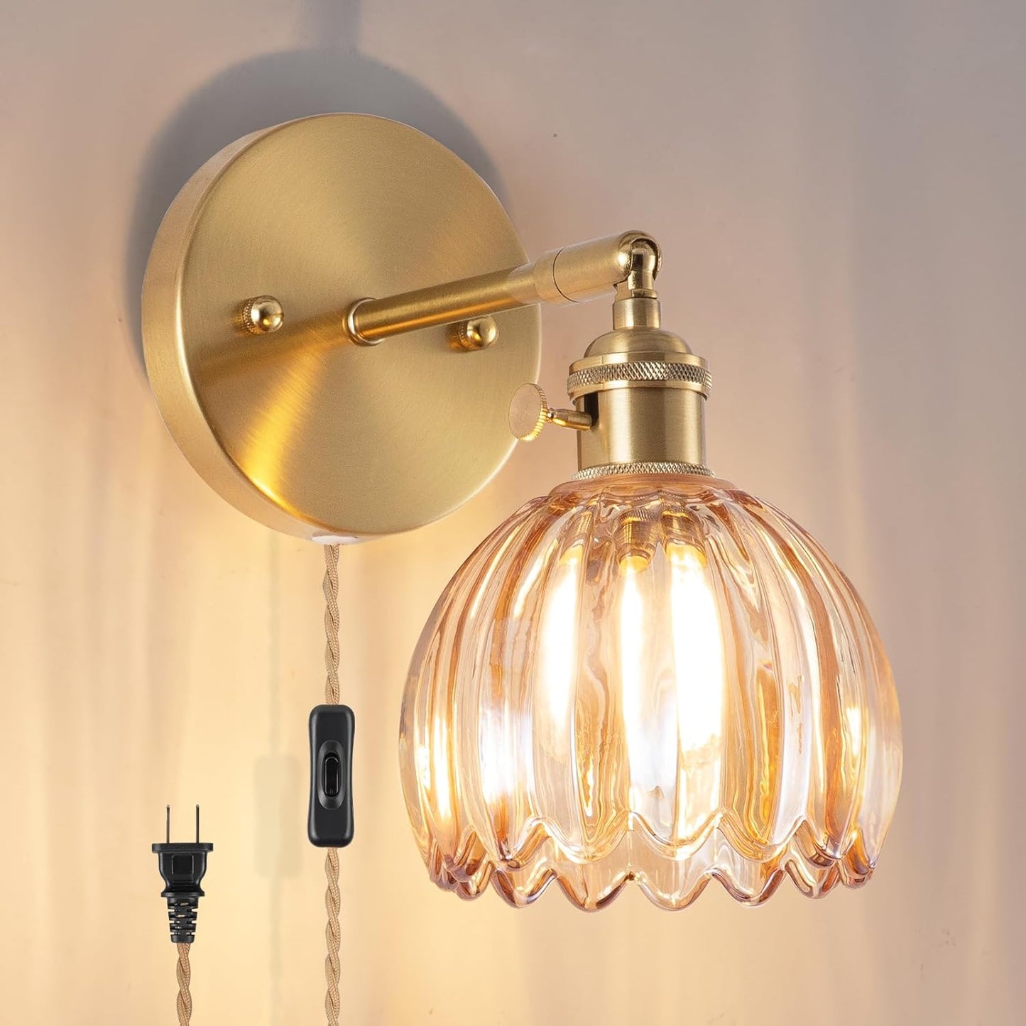 Battery Operated Wall Sconce, Vintage Wall Sconce with Deep Green Tulip Glass Lampshade Rechargeable Battery Powered Wall Light with Remote Control for Bedroom,Living Room, Hallway, Aisle