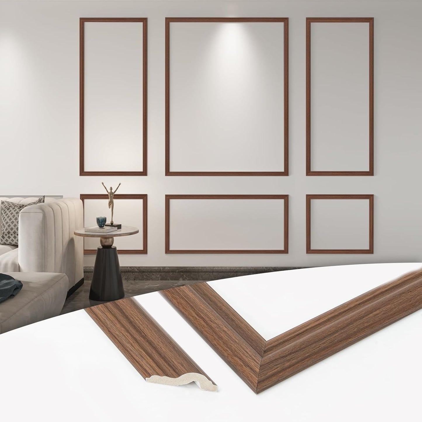 Art3d Pre-Cut Wall Molding Set of 6 pcs, Ready-to-Assemble Wainscoting Panels for Interior Wall Décor Living Room Bedroom Accent Wall - Installed with Glue, 3 Top 3 Bottom