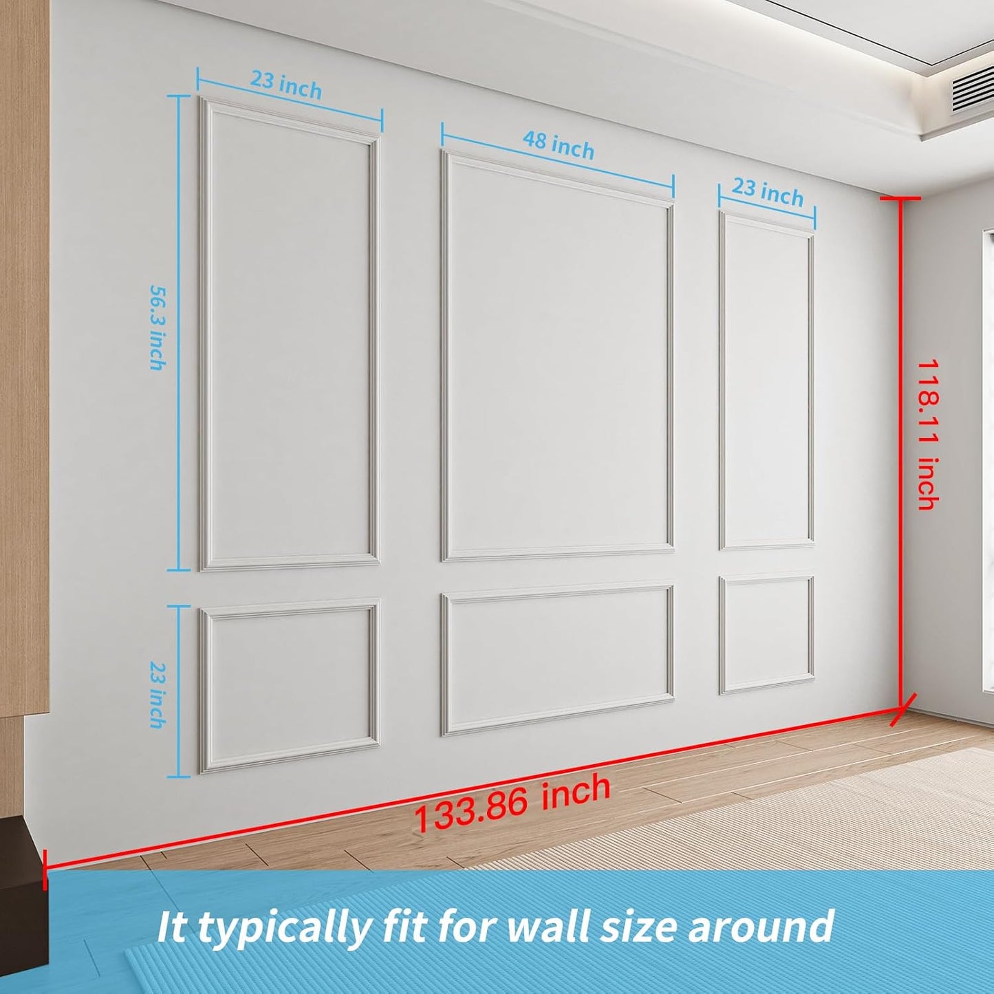Art3d Pre-Cut Wall Molding Set of 6 pcs, Ready-to-Assemble Wainscoting Panels for Interior Wall Décor Living Room Bedroom Accent Wall - Installed with Glue, 3 Top 3 Bottom