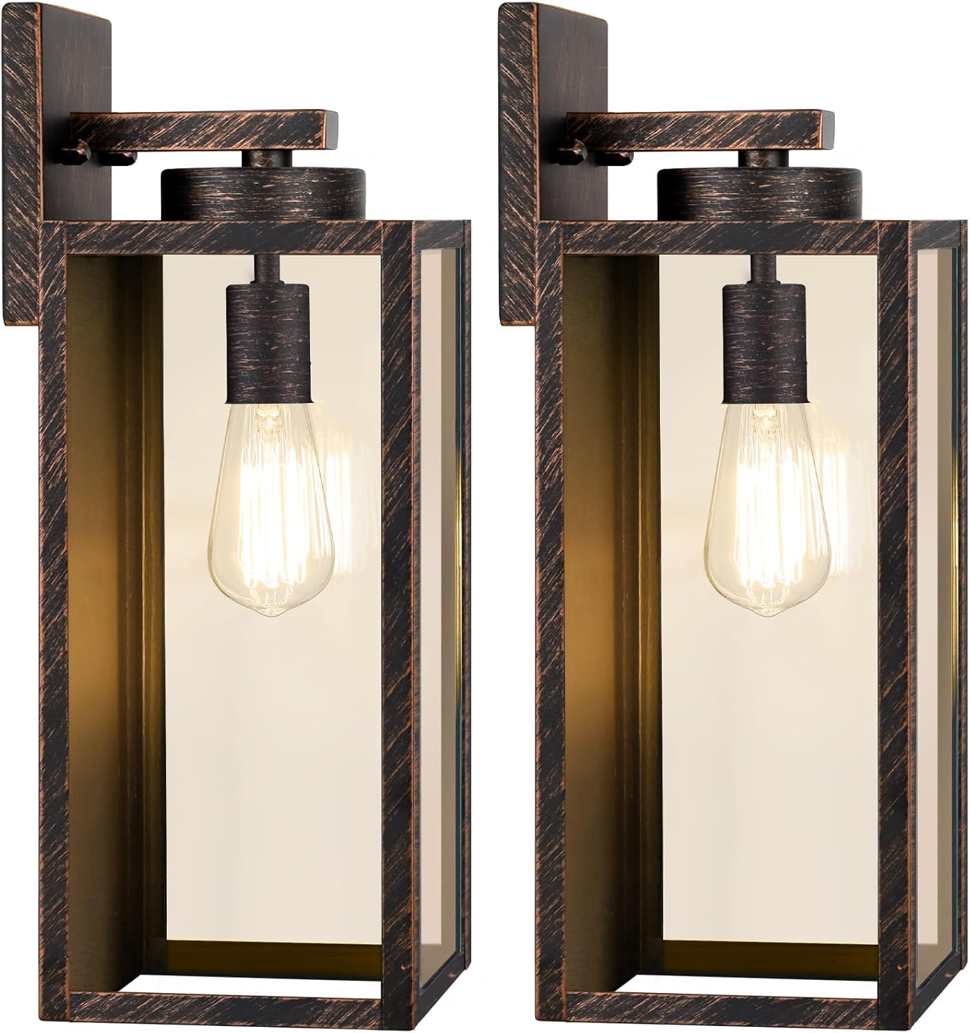 Outdoor Wall Light Fixtures, Exterior Waterproof Lanterns, Porch Sconces Wall Mounted Lighting with E26 Sockets & Glass Shades, Modern Matte Black Wall Lamps for Patio Front Door Entryway, 2-Pack