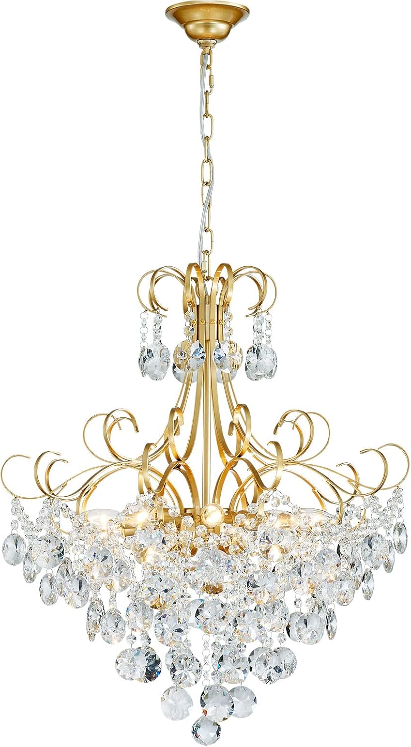 ANJIADENGSHI Mini Crystal Chandelier K9 Crystal Lighting Chandelier for Living Room 5 E12 Bulbs High 16.5 in x Diameter 16.9 in, Golden