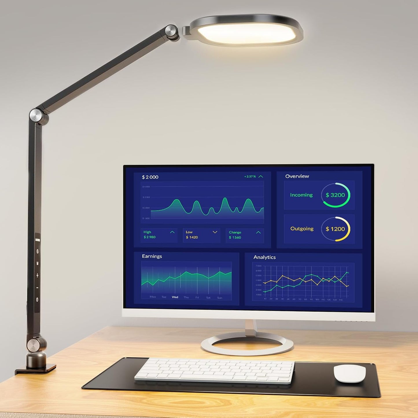 LED Desk Lamp for Home Office, Desk Light for Video Call, 3 Color Temperature 10 Brightness Computer Light, Dimmable Led Desk Light with Memory & Timer Func, Metal Swing Arm Table Lamp