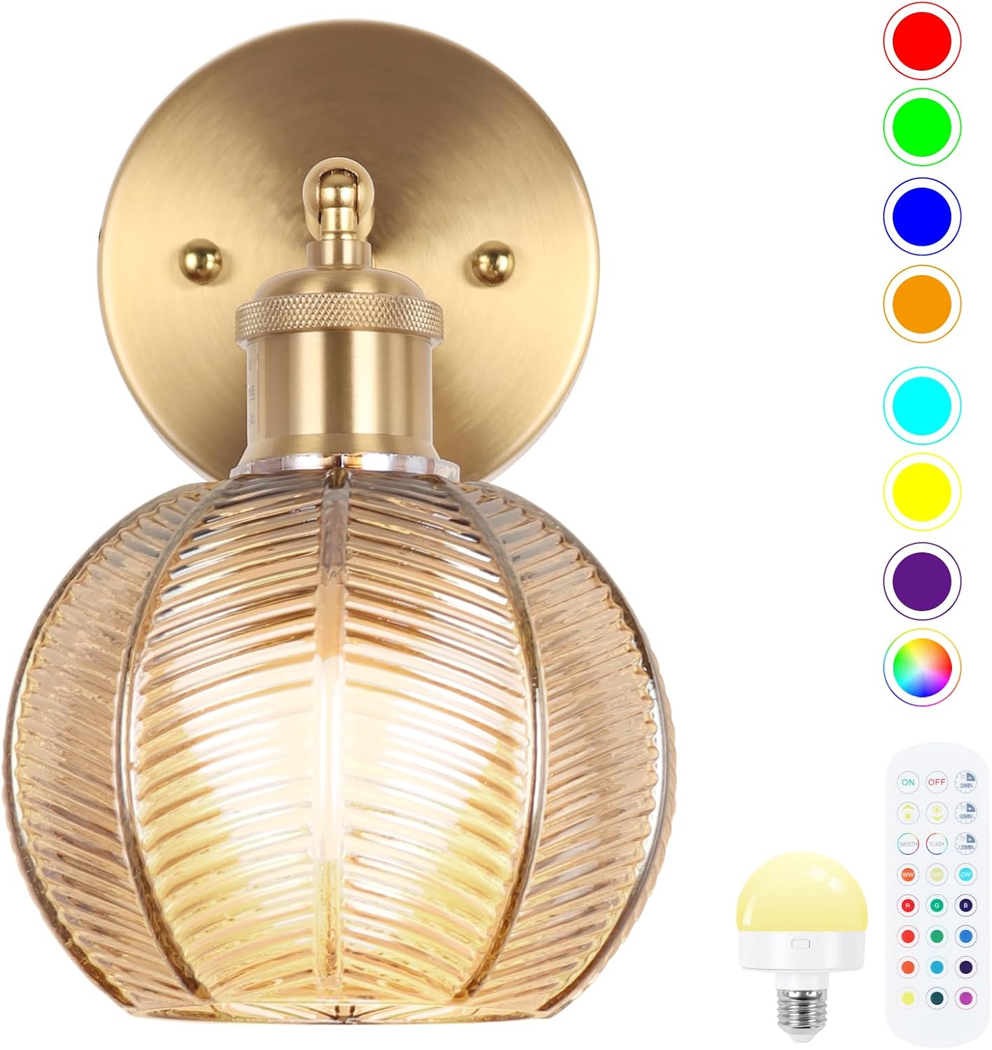 Battery Operated Wall Sconce, Vintage Wall Sconce with Deep Green Tulip Glass Lampshade Rechargeable Battery Powered Wall Light with Remote Control for Bedroom,Living Room, Hallway, Aisle