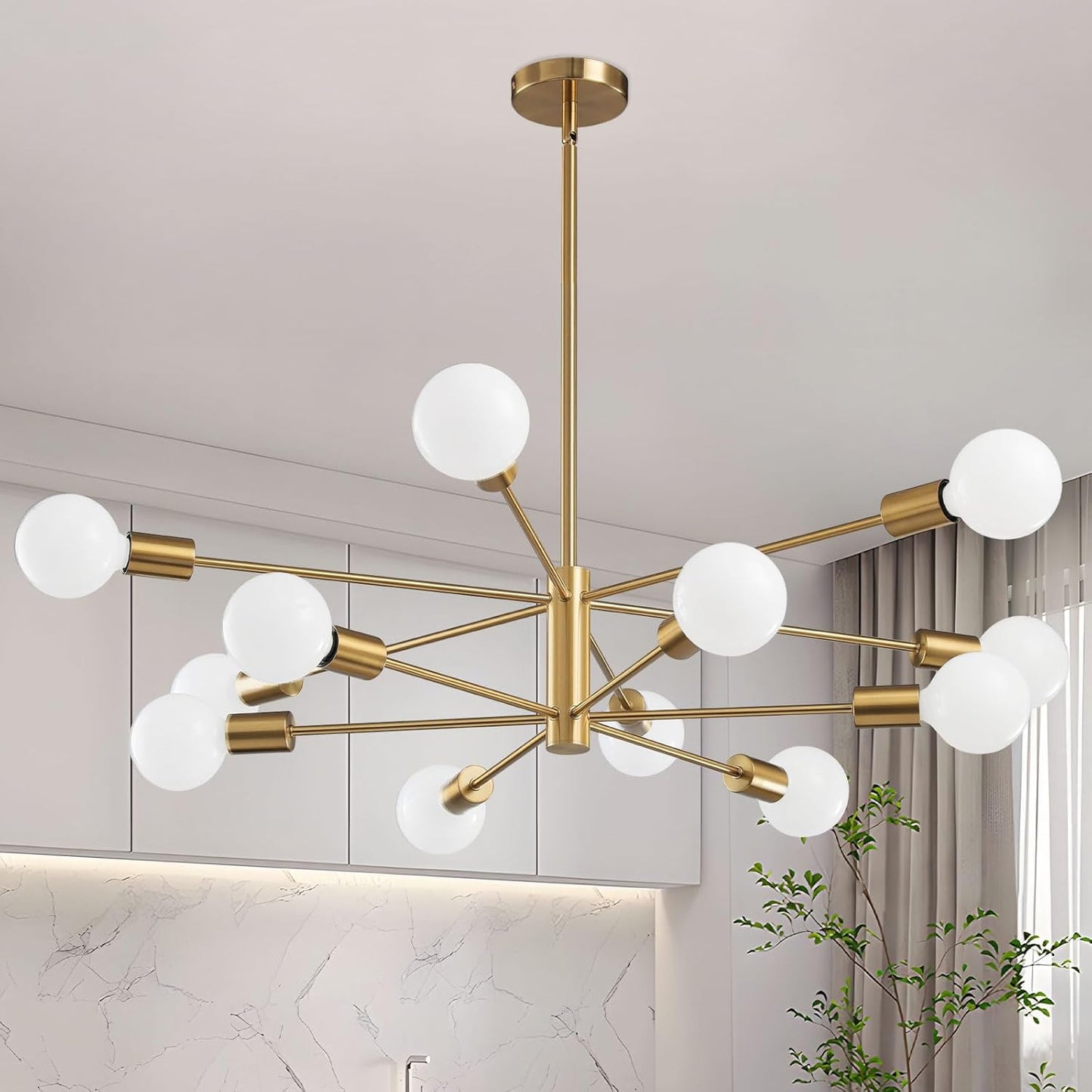 Modern Chandelier Ceiling Light Fixture Sputnik Chandeliers Gold and Black Farmhouse Chandelier Over Table 12-Light Height Adjustable Chandeliers for Dining Room, Living Room,Kitchen Island