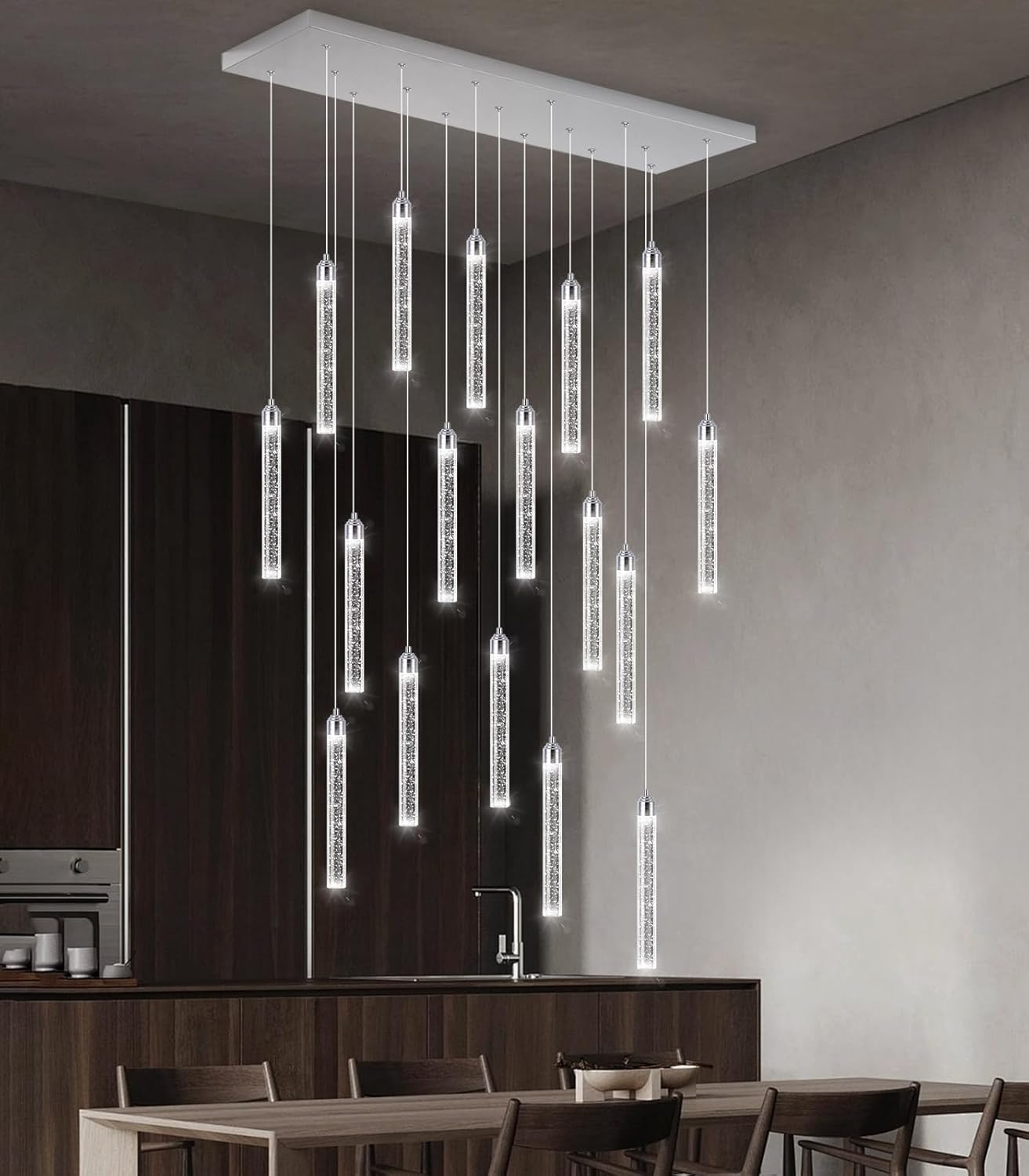 12-Lights Chandelier LED Dimmable Chandeliers for Entryway Flush Mount Ceiling Pendant Light Fixture Crystal Chandeliers for Living Room Black Finished Lighting Modern High Ceiling Chandelier