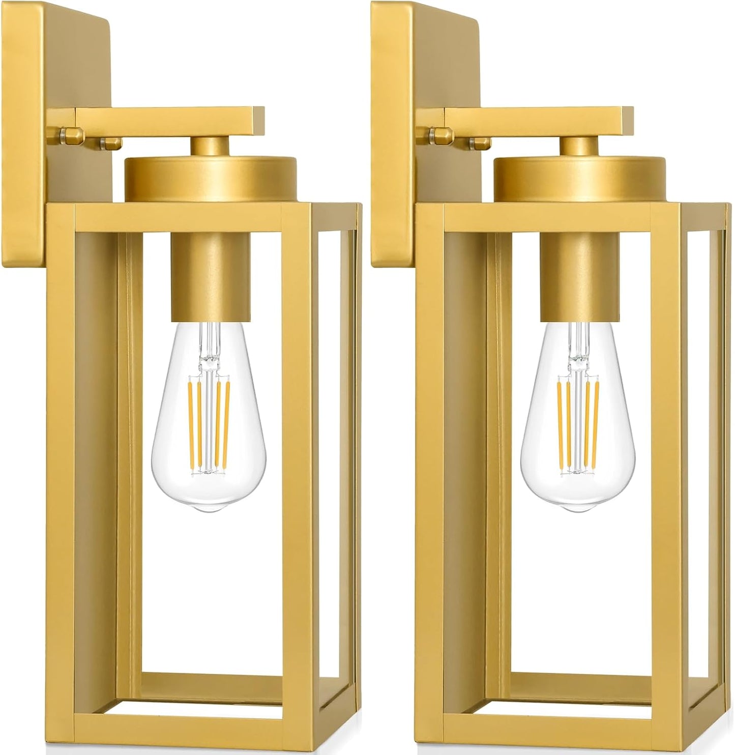 Outdoor Wall Light Fixtures, Exterior Waterproof Lanterns, Porch Sconces Wall Mounted Lighting with E26 Sockets & Glass Shades, Modern Matte Black Wall Lamps for Patio Front Door Entryway, 2-Pack
