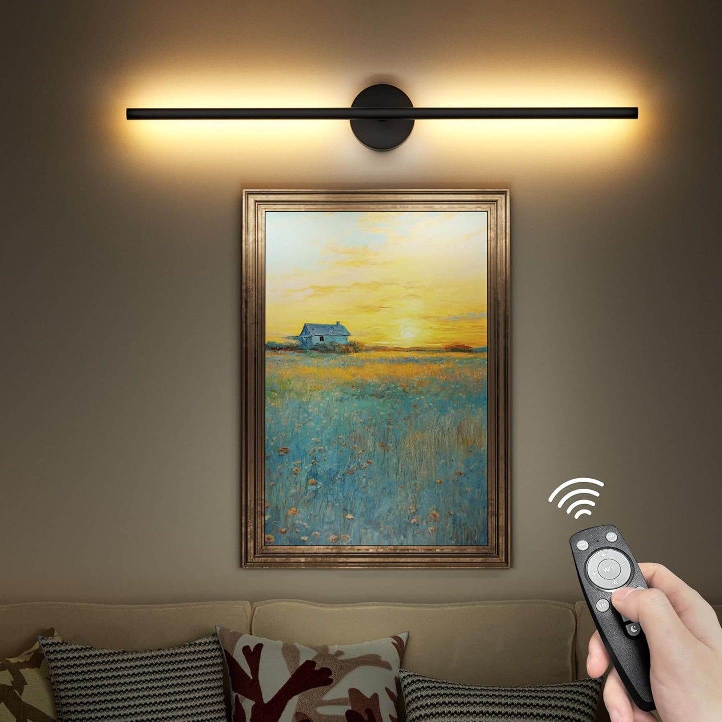 Battery Operated Sconces Set of Two: Wireless Magnet Wall Lights Rechargeable with Remote Cordless Adhesive LED Sconces Wall Lighting Indoor for Living Room Bedroom Hallway Decor Black