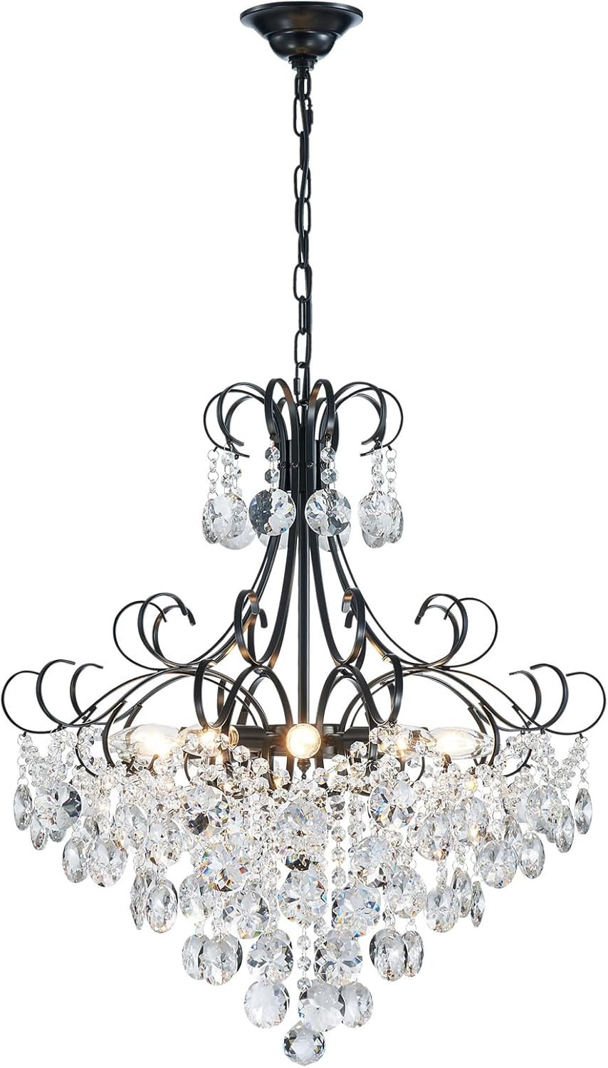 ANJIADENGSHI Mini Crystal Chandelier K9 Crystal Lighting Chandelier for Living Room 5 E12 Bulbs High 16.5 in x Diameter 16.9 in, Golden