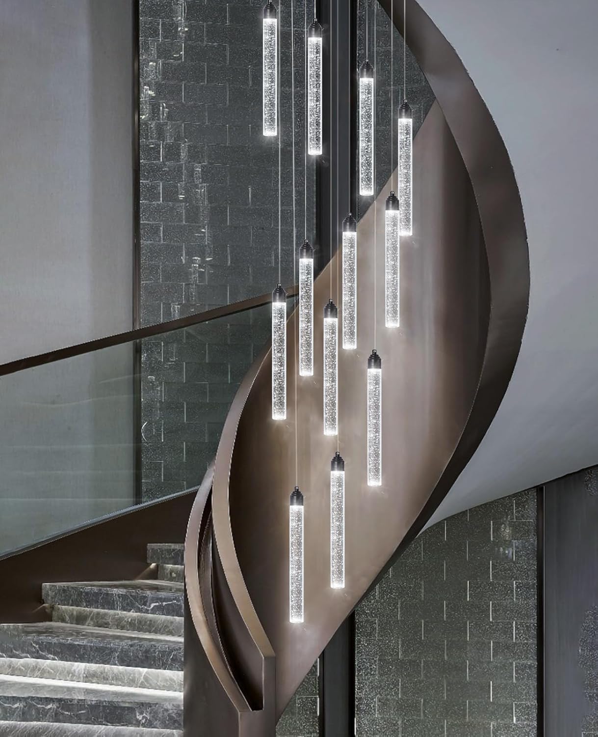 12-Lights Chandelier LED Dimmable Chandeliers for Entryway Flush Mount Ceiling Pendant Light Fixture Crystal Chandeliers for Living Room Black Finished Lighting Modern High Ceiling Chandelier
