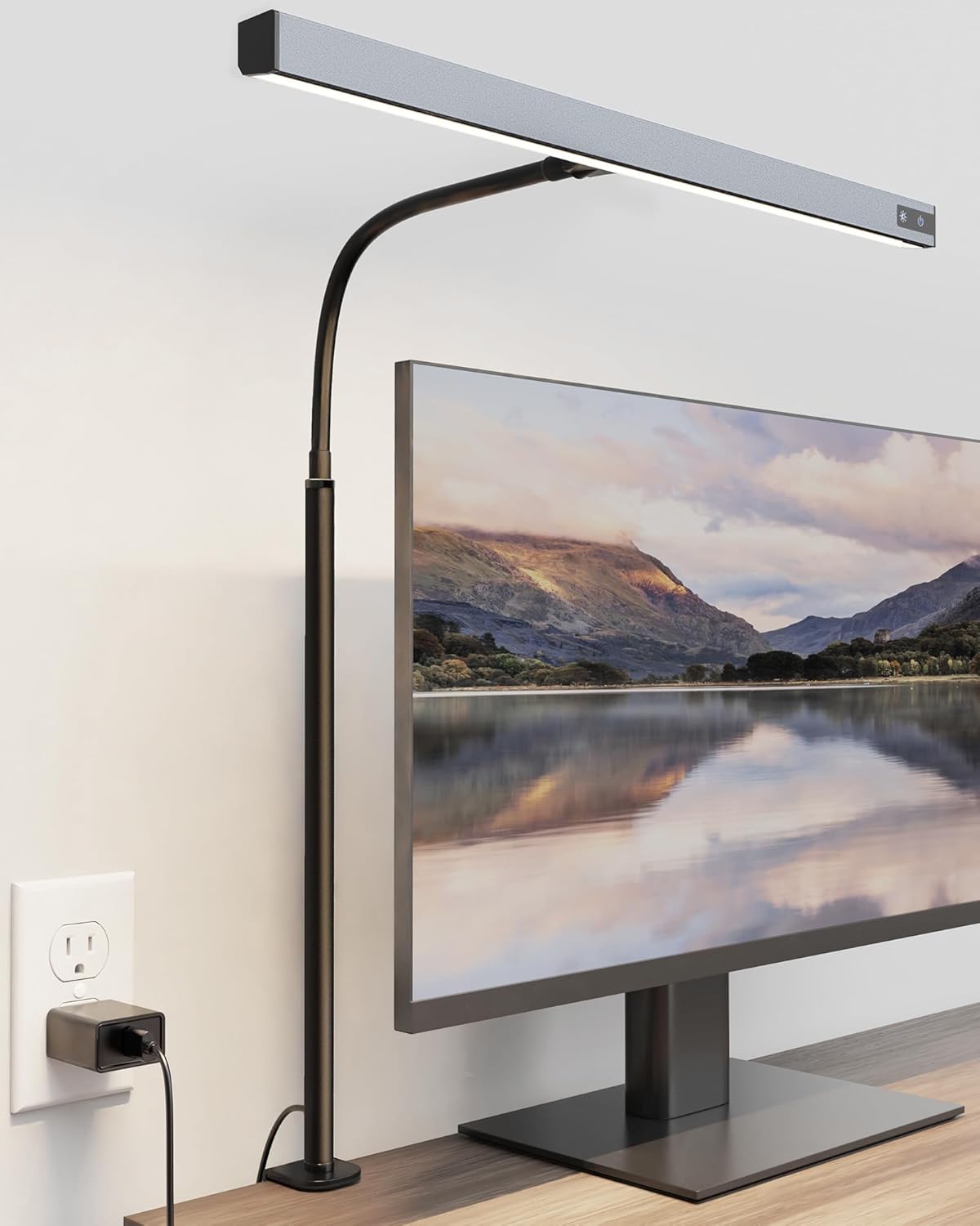 SUPERDANNY LED Desk Lamp for Office Home, Eye-Caring Desk Light with Adjustable Gooseneck, 12W Touch Control Dimmable Brightness, Architect Clamp Lamp with USB Adapter for Reading Study Workbench
