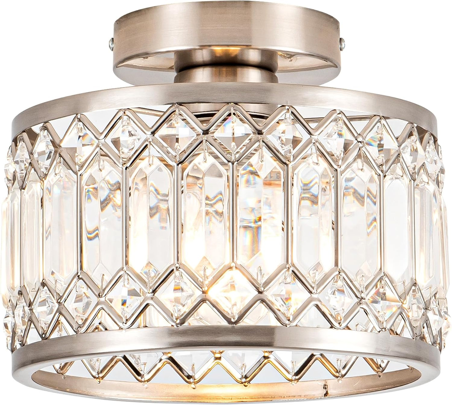 Crystal Ceiling Light Fixture, Modern Semi Flush Mount Ceiling Light,Crystal Chandelier for Kitchen Bedroom Bathroom Entryway Black (Bulb not Included)