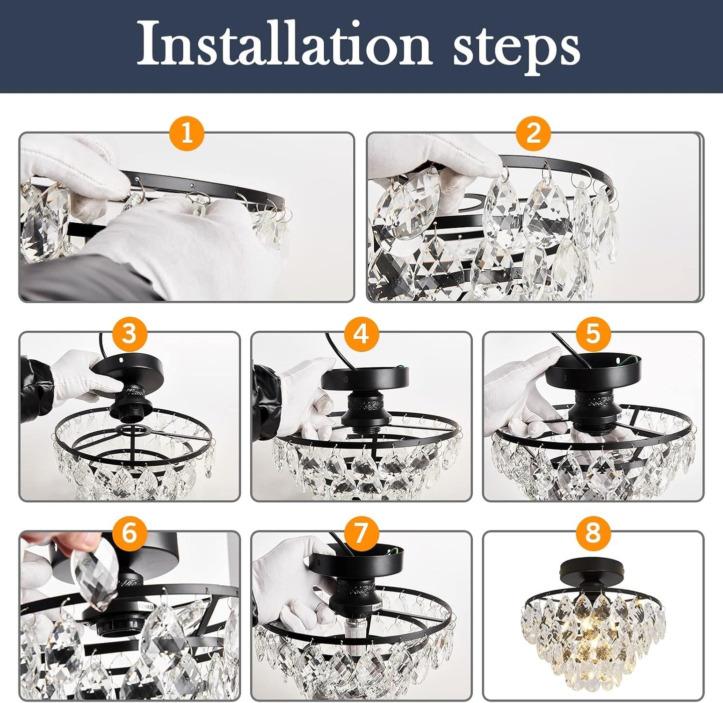YYJLX Modern Small Crystal Ceiling Light Fixture Mini Black Semi Flush Mount Chandelier Light Fixture for Hallway Bedroom Bathroom Closet e26