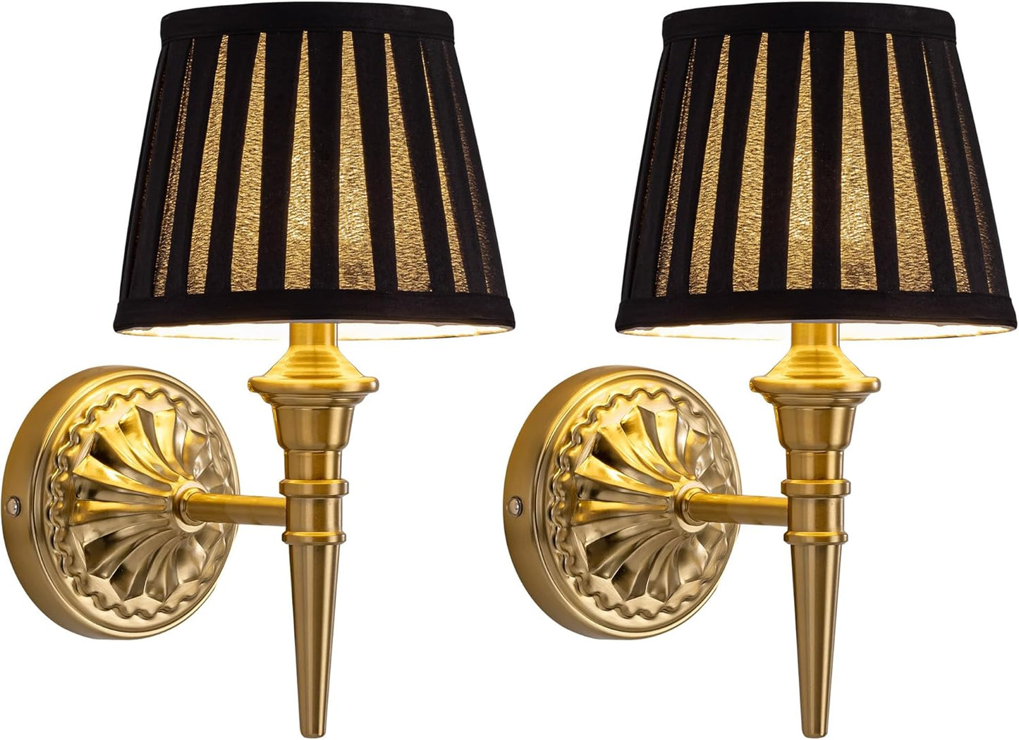 KDG Cordless Wall Sconces Set of 2, Small Wireless 5200mAh Rechargeable Battery Fabric LED Wall Lamps, Portables Lightings for Wall Painting, Living Room, Bedroom, Hallway, Gifts, Night Light (Gold)
