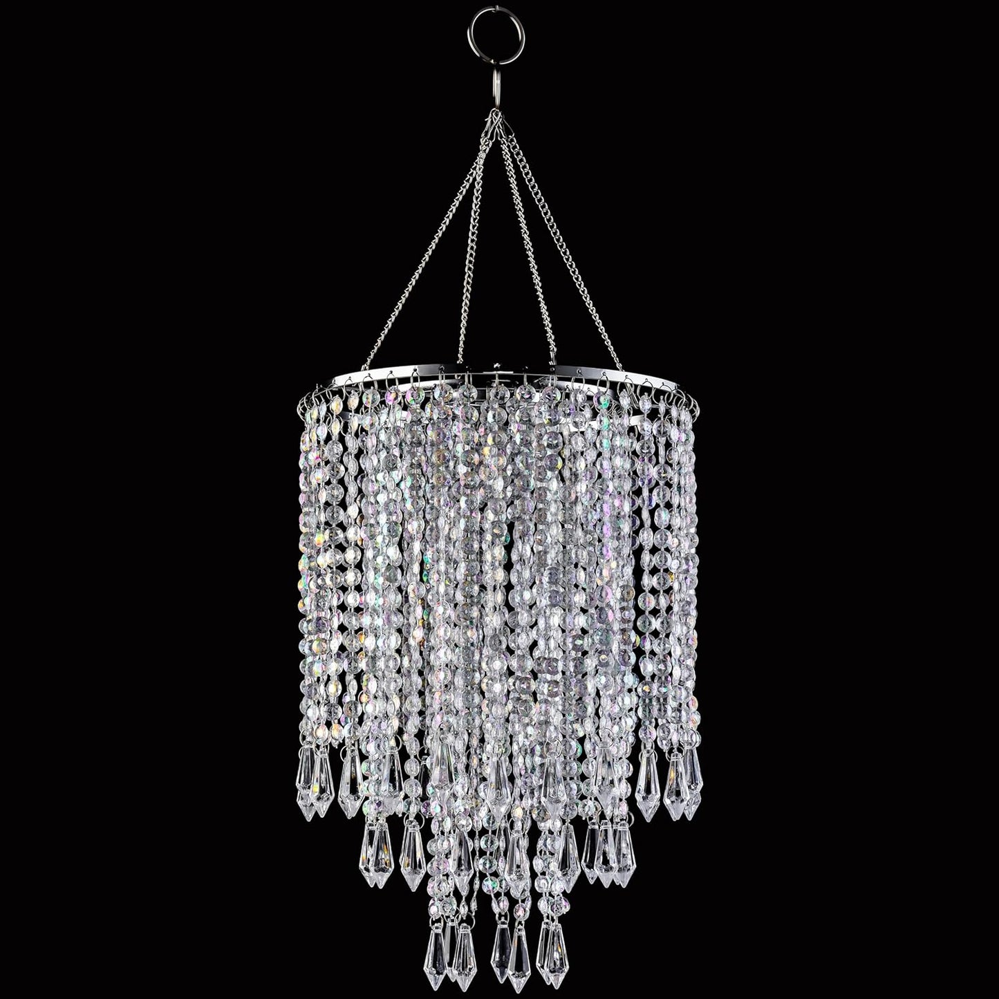 Plug-in 5 Light Crystal Hanging Pendant Lights Acrylic Chandelier with Clear Cord & On/Off Switch H19 D19.7 for Kitchen Island Girls' Room Dining Area Laundry Pavilion.