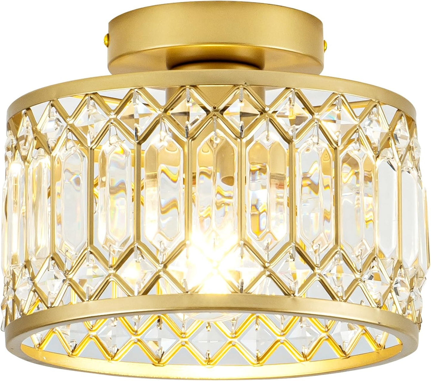 Crystal Ceiling Light Fixture, Modern Semi Flush Mount Ceiling Light,Crystal Chandelier for Kitchen Bedroom Bathroom Entryway Black (Bulb not Included)