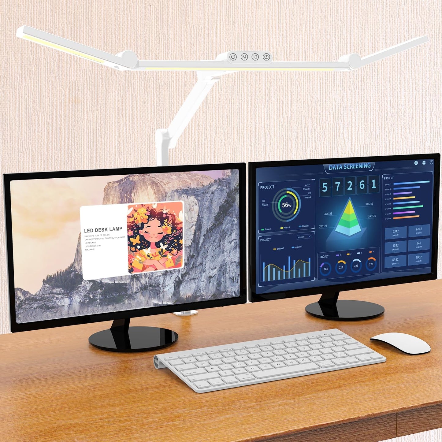 Micomlan Led Desk Lamp with Clamp, Architect Desk Lamp for Home Office with Atmosphere Lighting, 24W Ultra Bright Auto Dimming Computer Light Stepless Dimming and Tempering LED Table Light