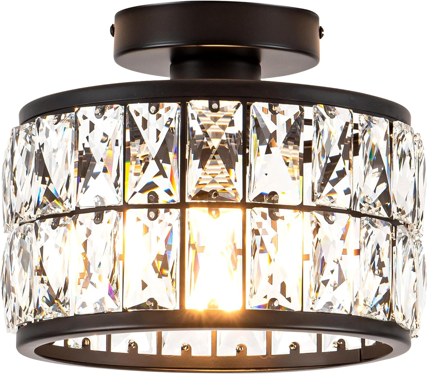 Crystal Ceiling Light Fixture, Modern Semi Flush Mount Ceiling Light,Crystal Chandelier for Kitchen Bedroom Bathroom Entryway Black (Bulb not Included)