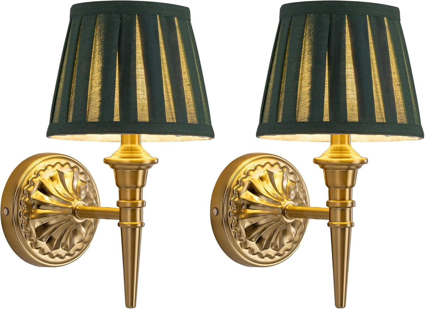 KDG Cordless Wall Sconces Set of 2, Small Wireless 5200mAh Rechargeable Battery Fabric LED Wall Lamps, Portables Lightings for Wall Painting, Living Room, Bedroom, Hallway, Gifts, Night Light (Gold)