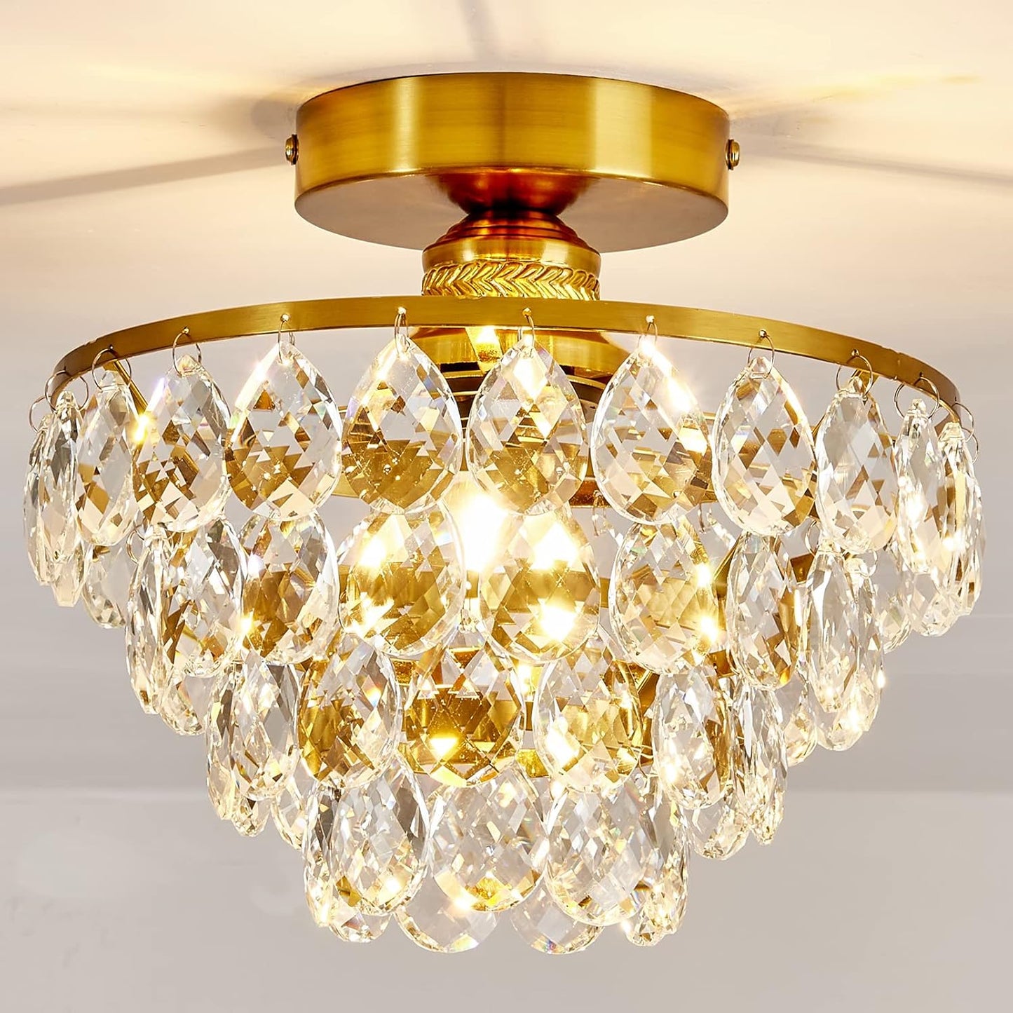 YYJLX Modern Small Crystal Ceiling Light Fixture Mini Black Semi Flush Mount Chandelier Light Fixture for Hallway Bedroom Bathroom Closet e26