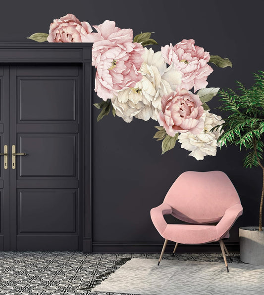 Murwall Floral Peonies Wall Decal, Peony Bouquet Flowers Removable Peel and Stick Wall Sticker